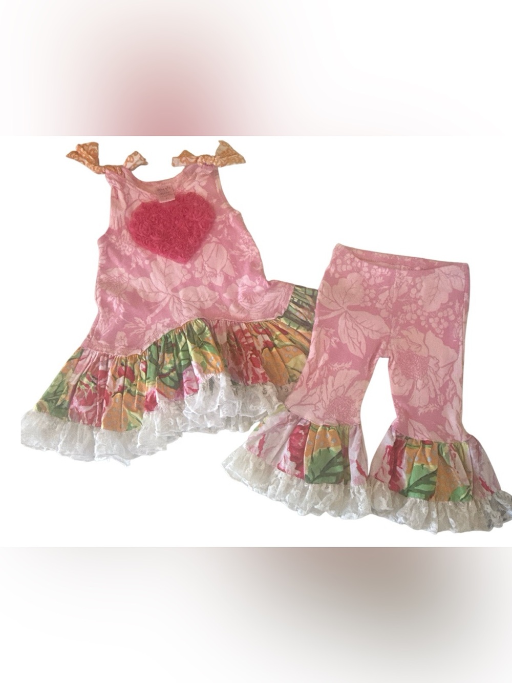 Giggle Moon Pink Floral Ruffle Tank & Flared Leggings